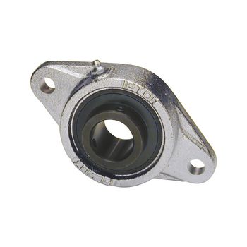 2-Bolt Flange Ball Bearing Mounted Unit, .5 in Bore, Nickel Plated Housing, Black Oxide Insert, Set Screw Locking