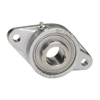 2-Bolt Flange Ball Bearing Mounted Unit, .5 in Bore, Nickel Plated Housing, Stainless Steel Insert, Set Screw Locking