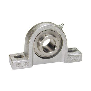 Pillow Block Ball Bearing Mounted Unit, .5 in Bore, Nickel Plated Housing, Stainless Steel Insert, Set Screw Locking